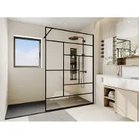 Vente-unique Duschtrennwand Seitenwand - Italienische Dusche - 140 x 200 cm - Schwarz - SEFANA
