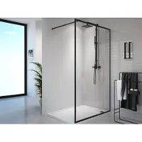 Vente-unique Duschwand - 140 x 200 cm - Schwarz matt - Gehärtetes Glas - AMBERI