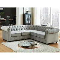 Vente-unique CHESTERFIELD, Ecksofa, Wohnzimmer, Hellgrau, 5 Sitz(e), Hellgrau, 600 kg