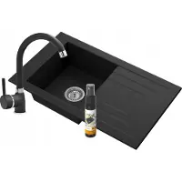 Granitan - Granitspüle - Spülbecken 77,8x46 cm - Küchenspüle Schwarz - mit Armatur und Siphon - LILA