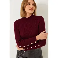 Bianco Strickpullover mit Stehkragen und Knopfmanschetten