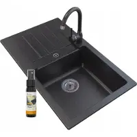 Granitan - Granitspüle - Küchenspüle - 76x44 cm - Schwarz - mit Armatur und Siphon - Spülbecken - TRIX