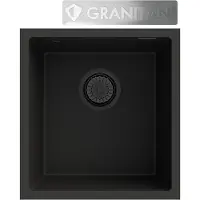 Granitan | Granitspüle - Spülbecken - 41x38,5 cm - Schwarz - mit Siphon - MINI
