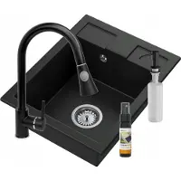 Granitan - Granitspüle - Küchenspüle - Spüle 50x40 cm - Schwarz - mit Armatur - mit Unterschrank - BEST