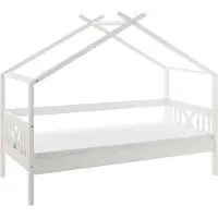 Pol-Power Hausbett SIENA, Holzbett aus teilmassiver Kiefer, Weiß, mit Dach und Rollrost