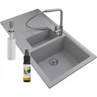 Granitan - Granitspüle - Küchenspüle - 1,5 Becken - 100x50 cm - Schwarz - mit Armatur LINEA und Siphon - SOLARIA