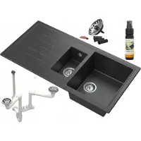 Granitan | Spüle GRANIT Solaria - 995x498 mm - Schwarz m. Syfon und Imprägnierung - Hochwertig und langlebig