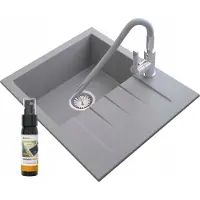 Granitan | Granitspüle - Spülbecken - 57,4x46,4 cm - Grau - Mischbatterie FLEX - mit Abtropfgestell - MILANO