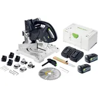 Festool SYMC 70 EB-Basic SYMMETRIC Akku Leistensäge 36 V ( 2 x 18 V ) 216 mm + 2x Akku 5,0 Ah + Doppelladegerät + Systainer