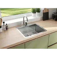 Markenlos Faizee Home | Edelstahlspüle 50 × 55 cm Silber – Moderne eckige Küchenspüle aus Edelstahl mit Siphon-Set | Hochwertige Einbauspüle für Unterschränke ab 45 cm