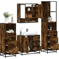 vidaXL 4-tlg. Badmöbel-Set Räuchereiche Holzwerkstoff