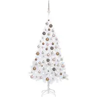 vidaXL Eleganten-Stil Künstlicher Weihnachtsbaum mit Beleuchtung & Kugeln Weiß 150 cm DE91892