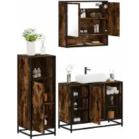 vidaXL 3-tlg. Badmöbel-Set Räuchereiche Holzwerkstoff