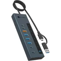 Icy Box IB-HUB1743-CPD, 9-in-1 HUB, 7x HUB Port (3C+ 4A) mit 1x USB-C für Laden (PD 20W mit display) & 1x PD 100W (upstream to Host) USB 3.2 Gen2, 10 Gbit/s