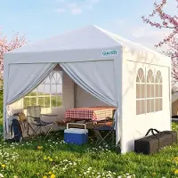 Quictent Pavillon 3x3 Faltpavillon mit 4 Seitenteilen, Wasserdicht Gartenpavillon mit Rolltasche, Partyzelt Gartenzelt , Weiß