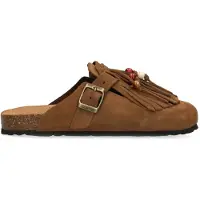 Manfield Braune Veloursleder-Clogs mit Fransen | Größe 41