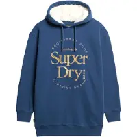 Superdry für Damen. W8011756A Kleid mit Kapuze und metallischem Luxe-Logo blau (S/M), Lässig, Baumwolle, Langarm, Nachhaltig