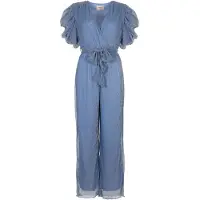 Freebird Damen Jumpsuits F-jer-plisse-lurex-26-1 - Lichtblauw - Größe M