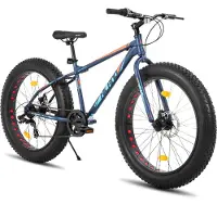 Hiland 24 Zoll Kinderfahrrad mit 4.0 Fat Tire, Shimano 7-Gang, Geeignet für Strand, Schnee, Kinder Mountainbike Jungen Mädchen, Blau