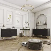 Lomadox Wohnzimmer Set 3-teilig mit Sideboard in Schwarz, Rillenfront & goldenen Highlights - OLOVO-160