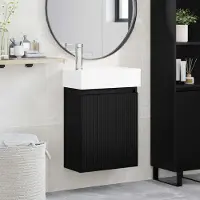 vidaXL Möbel Badezimmer Waschtischunterschrank mit Wasserhahn Schwarz - Badspiegel CC2768