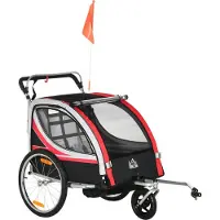 Northio Kinderfahrradanhänger 2 In 1 Federung, Mesh-Tür, 360° Drehbares Vorderrad, Bremse, Rot+Schwarz, 142X75X101Cm