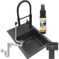 Granitan | GranitSpüle - Spülbecken 1-Kammer - 62x44 cm - Rechteckig - Schwarz - mit Küchenarmatur - mit Abtropffläche - ARGOS