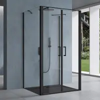 Doporro Duschkabine U-Form 75x90x195 cm Duschabtrennung in Chrom zwei Drehtüren inkl. Duschtasse ESG-Sicherheitsglas Ravenna66UK