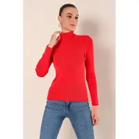 Big Dart Enger Stehkragen-Rippstrickpullover