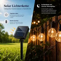 Feilicious Solar Lichterkette 5m – 20 LED Kristallkugel, IP65 Garten & Terrasse, 8 Modi, H094 Warmweiß