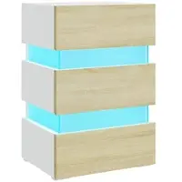 Décoshop26 - Nachttisch mit LED-Beleuchtung 3 Schubladen 45 x 35 x 67 cm weiß-beiges Holzwerkstoff DEC034738
