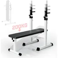 Physionics Multifunktion Hantelbank - mit zwei Ablagen + Dip-Griffen, Klappbar & Höhenverstellbar, Gesamtbelastung: 200 kg - Trainingsbank