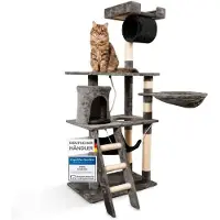 Xonic Foxdevil by Stabiler Kratzbaum für Katzen - Vielseitiger Katzenkratzbaum mit Aussichtsplattform, Hängematte, Kuschelhöhle, Spielkordel, Treppe – 141 cm Hoch – [ Grau/Schwarz V1