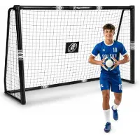 HyperMotion Fußballtor 240 x 160 cm, stabiles Stahlgestell schwarz, Garten Fußballtor mit Netz und Bodenankern, für Training und Spiel im Freien