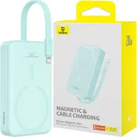 Baseus Magnetic Mini - Powerbank 10000 mAh 20 W USB-C mit kabellosem MagSafe-Laden und Lightning-Kabel (mintblau)