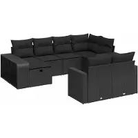 vidaXL 10-tlg. Garten-Sofagarnitur mit Kissen Schwarz Poly Rattan
