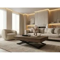 WFL GROUP Couchtisch Höhenverstellbar Cavetta U - Esstisch 120-200x80x27-76 cm Nussbaum Tobacco Franklin mit Schwarzem Metallgestell
