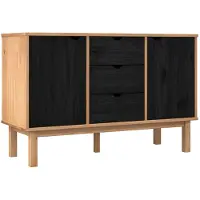 vidaXL Sideboard OTTA Schwarz 113,5 x 43 x 73 cm Massives Kiefernholz
