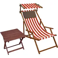 Erst-Holz Liegestuhl rot-weiß Gartenstuhl Tisch Sonnendach Kissen Deckchair Buche Strandstuhl 10-314 S T KD