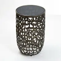 FineBuy Beistelltisch 30cm schwarz Glas Aluminium Wohnzimmertisch Couchtisch Metall Rund