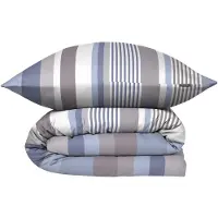 Schiesser Bettwäscheset Hoops | Baumwollsatin | 2-teilig | Gestreift | 100 % Baumwolle | Seidig schimmernd & glatt | YKK-Reißverschluss | 135x200 cm + 80x80 cm | Blau