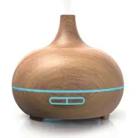 Arendo Aroma Diffuser, Luftbefeuchter, Vernebler in Holz Optik, Diffusor mit 7 Farben LED, Timer Funktion, 300ml, Hellbraun