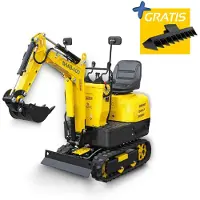 BAMATO Benzin Minibagger MIB-600 | E-Start | 8,5 PS | Mini Bagger Kettenbagger | 8,8 kN |Schweinwerfer | 69 cm Spurbreite | inkl. 3-Zahnlöffel & Rechen