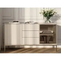 GRAINGOLD Kommode Deo - Kommode mit Schubladen und Türen - Sideboard, TV-Kommode, LED-Beleuchtung, Kommode mit Glas - Kommode Kaschmir
