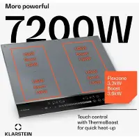 Klarstein DualTone Flex Induktionskochfeld - 4-Zonen Induktionsherd, 7200 W, Flex-Zonen & Thermoboost, Schieberegler, Timer, Aluminiumrahmen, Weiße LED, Silber
