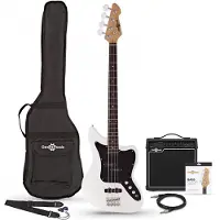 Gear4Music Seattle Bassgitarre Weiß mit 15-Watt-Verstärkerpaket