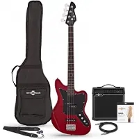 Gear4Music Seattle-Bassgitarre Red Wine mit 15W Verstärkerpaket