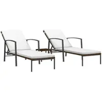 Furnicato Sonnenliegen 2 Stk Mit Tisch Poly Rattan Braun 195x60x 53-95 Cm Und 30x30x31 Cm