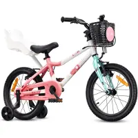 Sun baby LOOFI Kinderfahrrad 16 Zoll, leichtes Aluminium Fahrrad 6,9 kg für Kinder ab 4 Jahre, mit Stützrädern, Korb, Klingel, mit Puppensitz, Mädchen