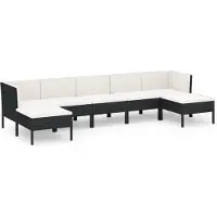 vidaXL 7-tlg. Garten-Lounge-Set mit Auflagen Poly Rattan Schwarz